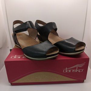 Dansko Vera Burnished Velcro Sandal with Instep in Black, Size US 8/UK 6/EU 38